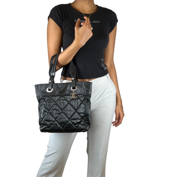 CHANEL PARIS BIARRITZ CLASSIC QUILTED NYLON CANVAS TOTE (2007) - Picture 9 of 13